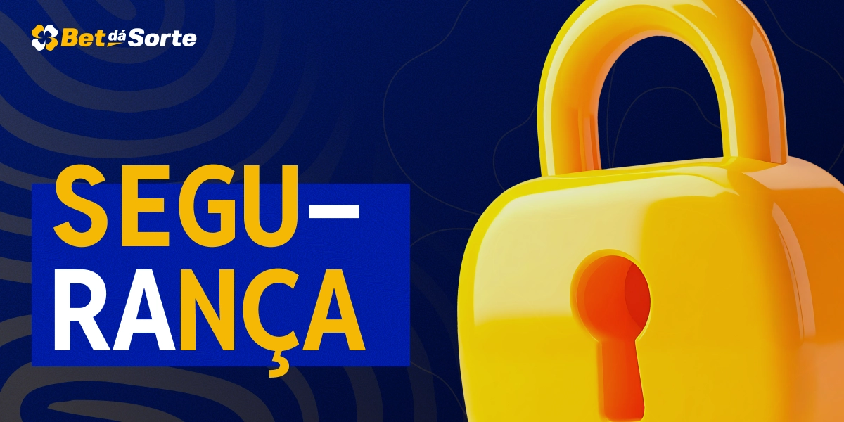 Cadeado dourado grande sobre fundo azul com ondas e texto Segurança no estilo visual BetDaSorte