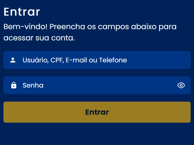 Tela inicial do aplicativo BetDaSorte com campos de login