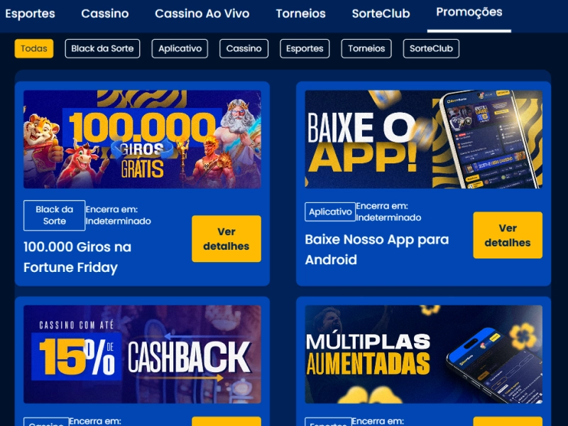 Área de promoções da BetDaSorte com oferta de bônus e download do app