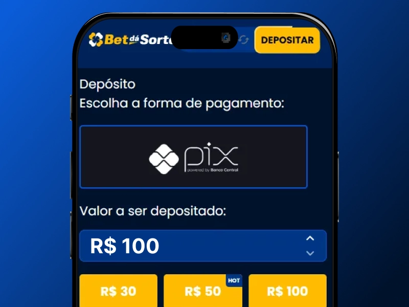 Tela de depósito da BetDaSorte para escolher a forma de pagamento