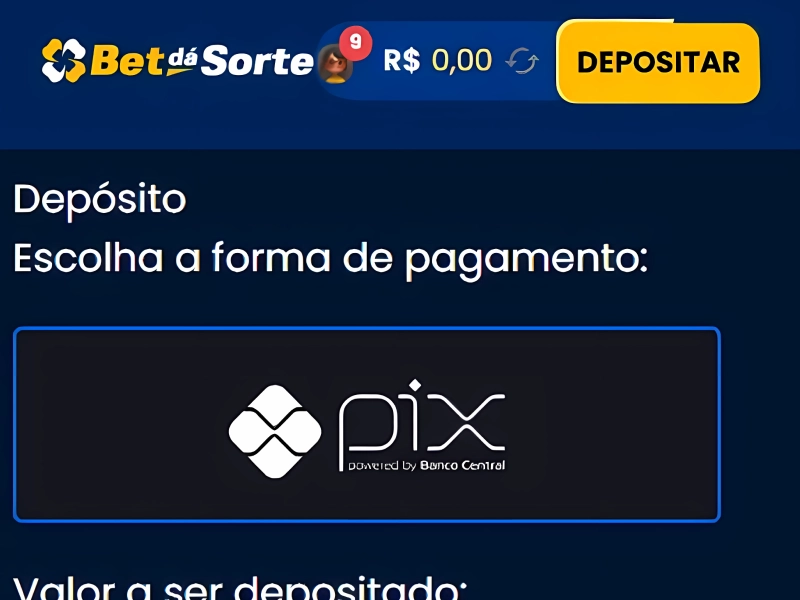 Seleção do valor do depósito na BetDaSorte