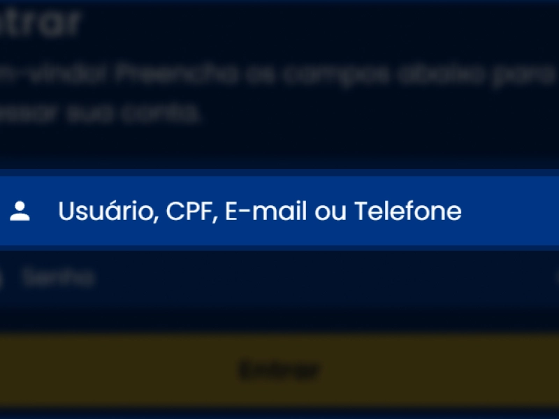 Campo para inserir usuário, CPF, e-mail ou telefone