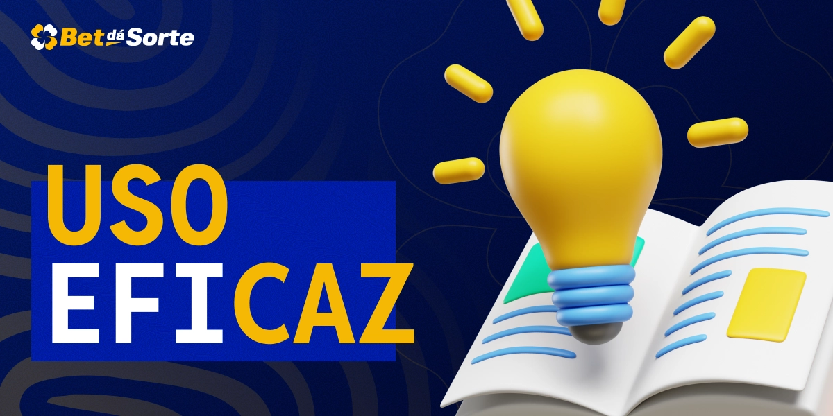 Lâmpada acesa sobre livro aberto com texto Uso Eficaz em estilo visual BetDaSorte