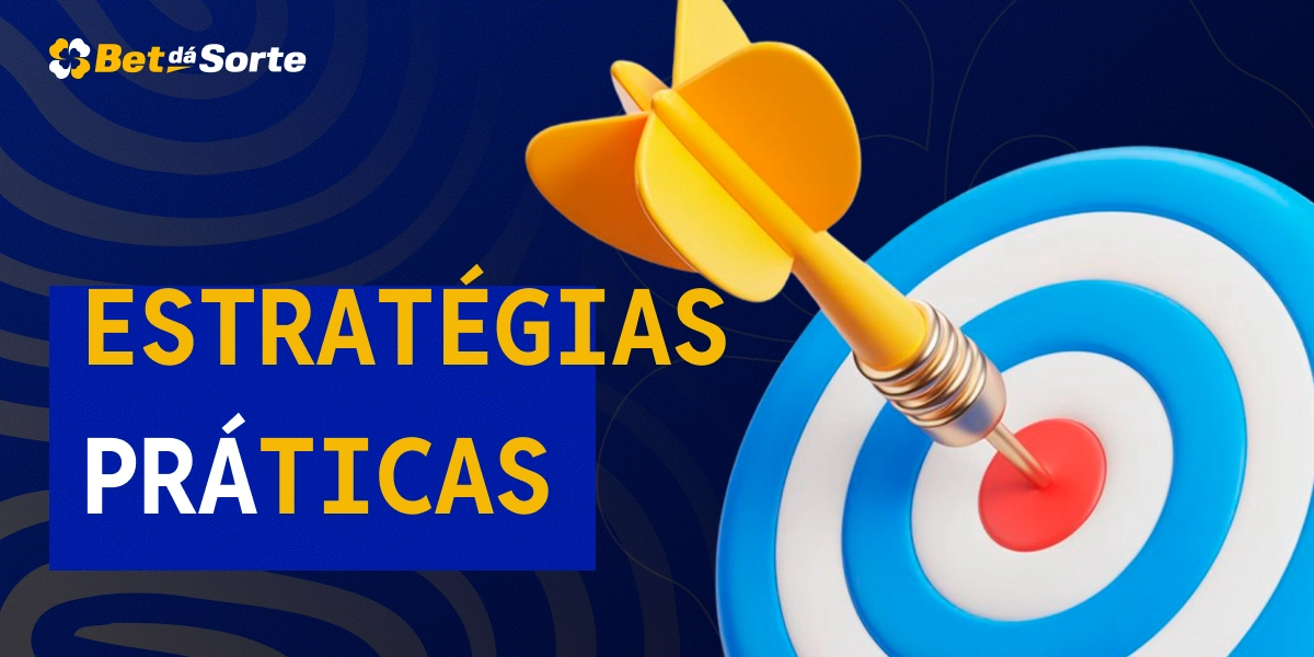 Alvo azul com chapéu e dardo amarelo e texto Estratégias Práticas