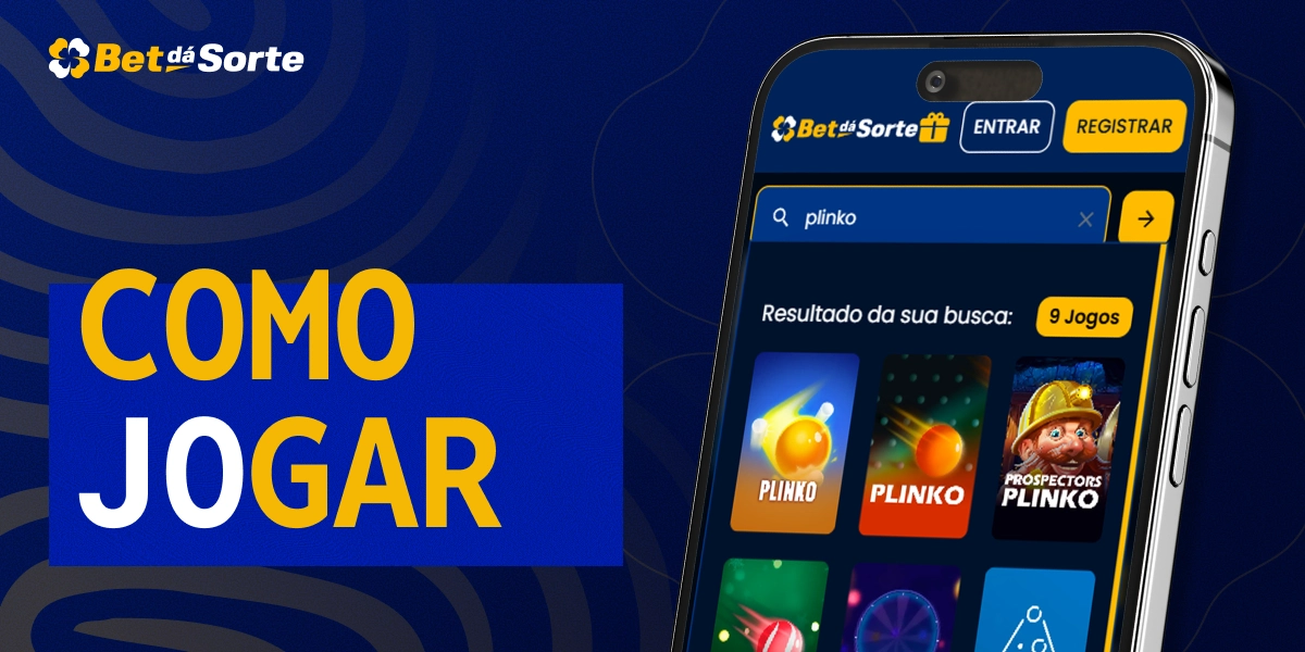 Smartphone exibindo interface BetDaSorte e texto Como Jogar ao lado da tela